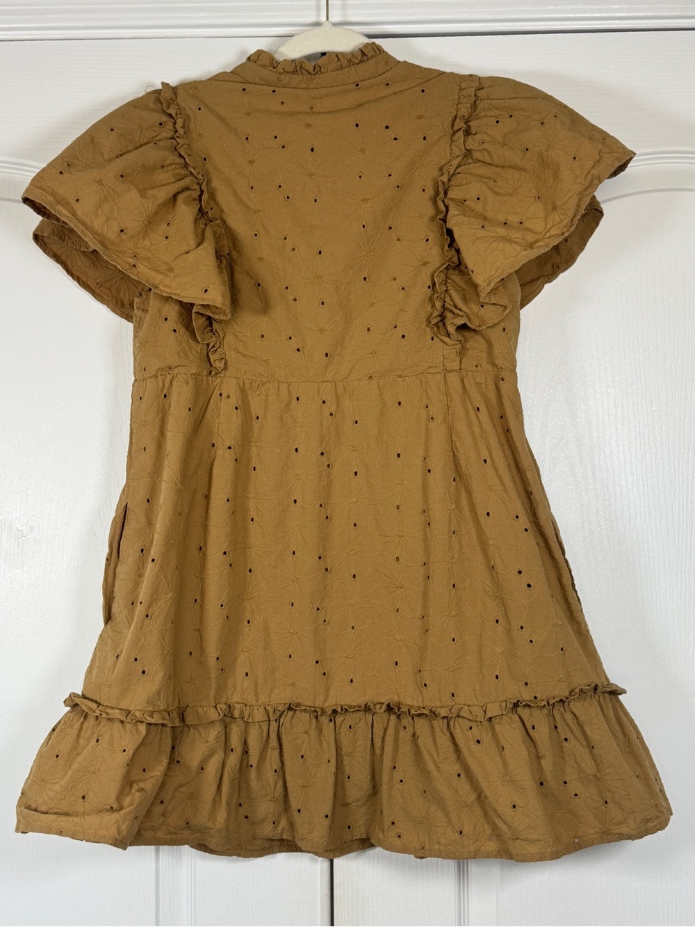 Lost + Wander Desert Flower Mini Dress Tan Eyelet Cotton Size S Ruffle - Picture 3 of 12